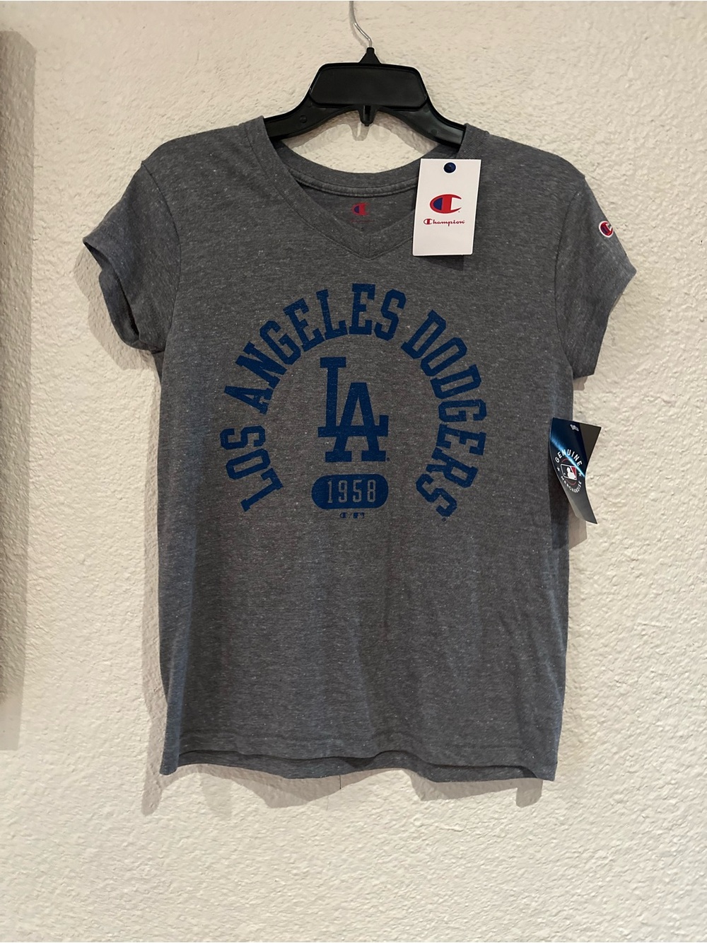Champion Gray Los Angeles Dodgers Tee with Blue Logo